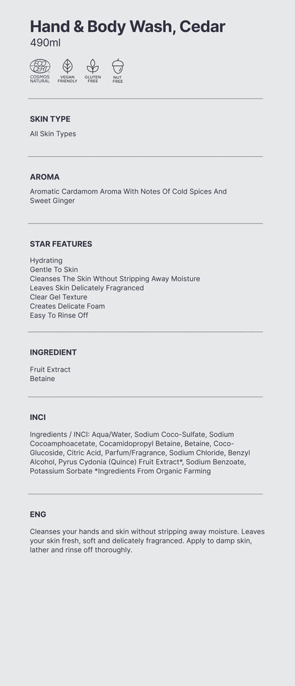 Natural. Hand & Body Wash, Ginger & Smoky Cardamom